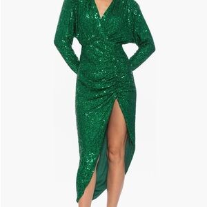 Elegant Green Sequin Dress - Alexia Damor Silena Surplice Dolman Sleeve Dress